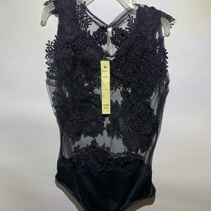 Black 3D flower body suit blusa negra de flores 3D